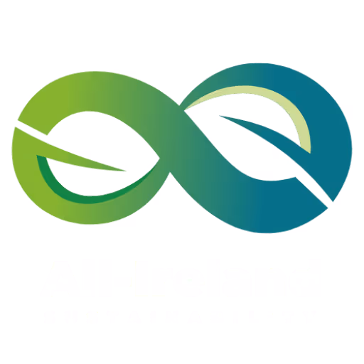 All-Ireland horticulture logo with a green to blue gradient infinity symbol featuring stylized leaves.