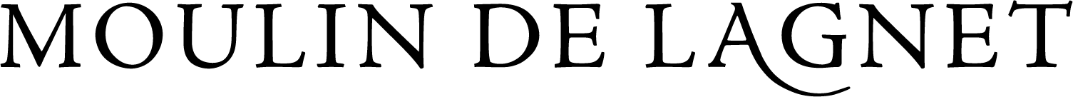 Moulin de Lagnet logo text with elegant serif font and decorative curved lines.