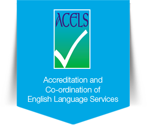 ACELS logo with the text Accreditation and Co-ordination of English Language Services.