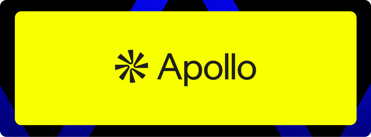 Apollo brand name with a stylized black starburst logo on a bright yellow background.