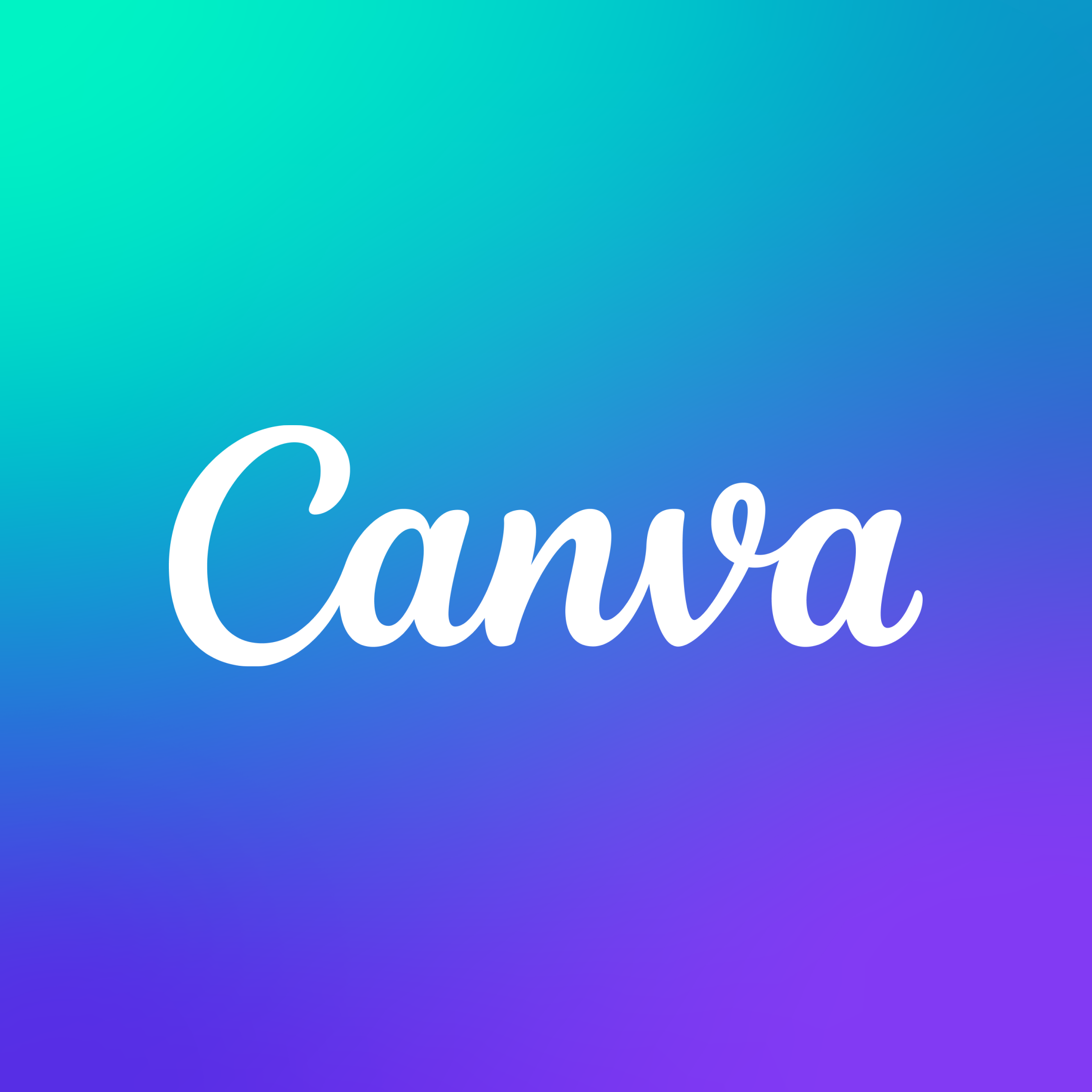 Canva logo in white script on a blue to purple gradient background.