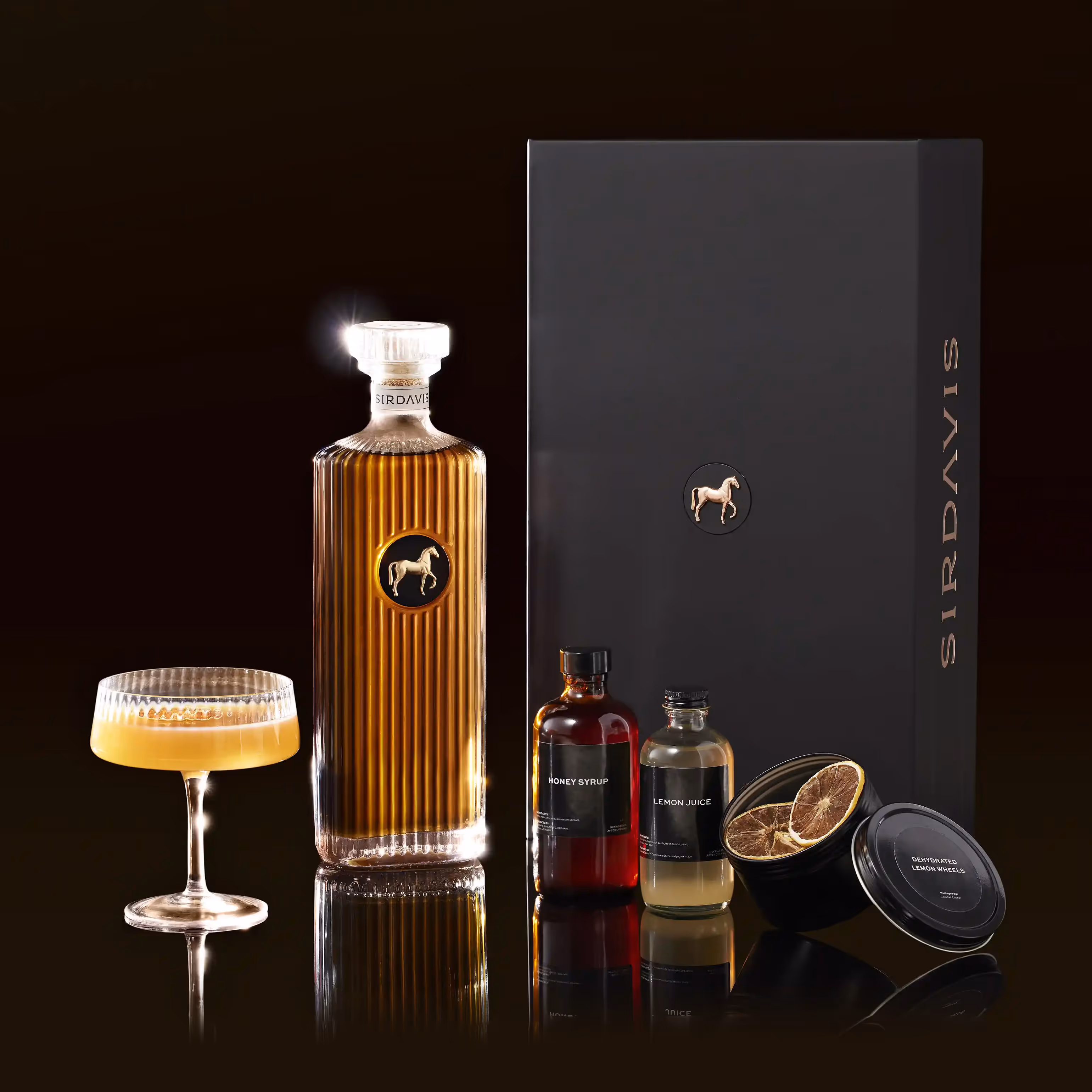 Item showcase of the Sirdavis honey bee cocktail kits with the premium black box visible from the back.