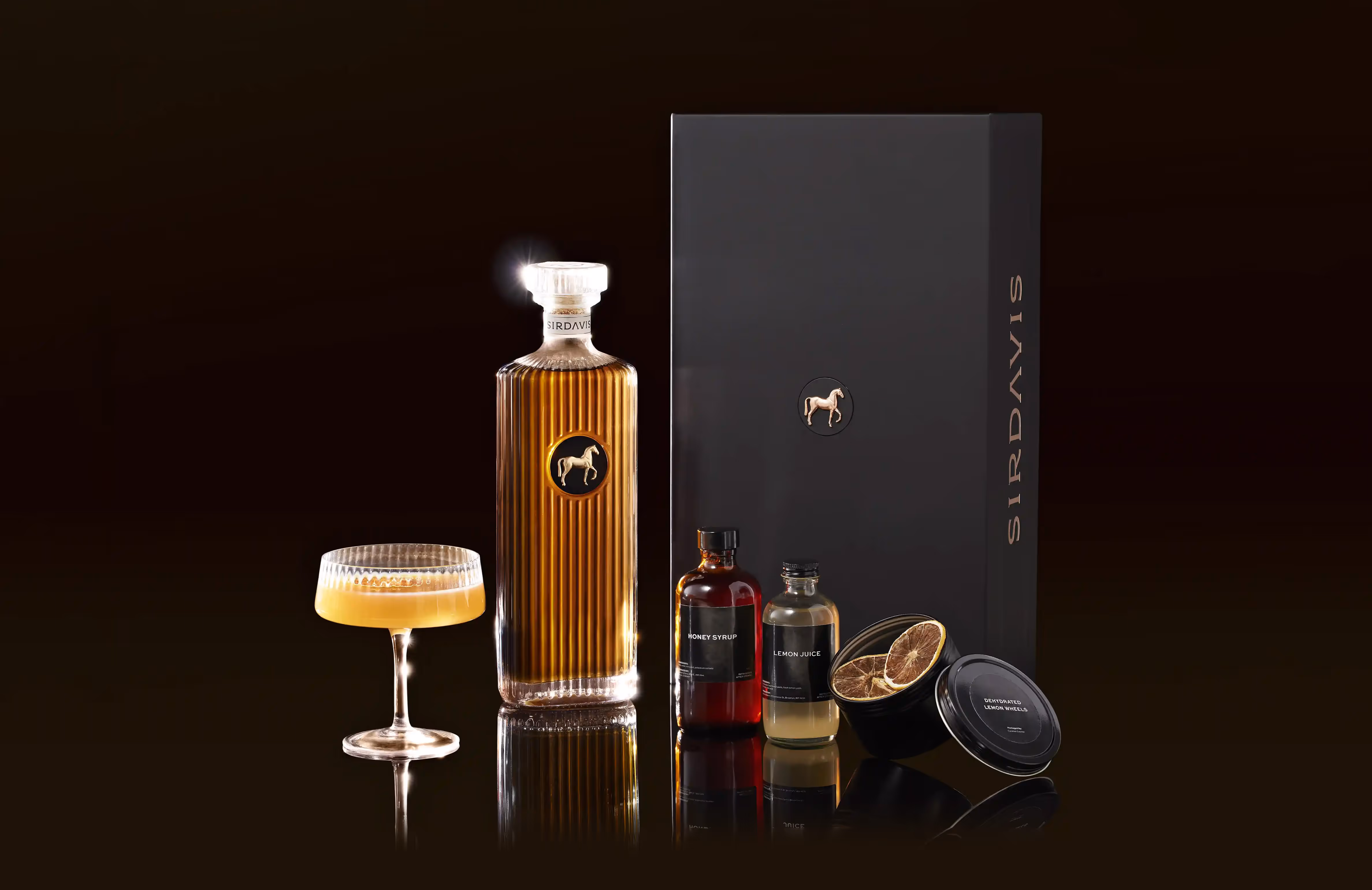 Item showcase of the Sirdavis honey bee cocktail kits with the premium black box visible from the back.
