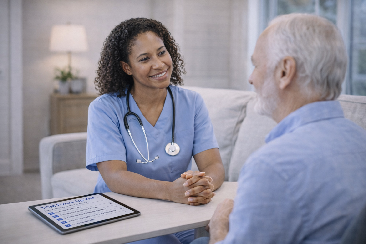 [interface] image of ai software on a tablet with hospital setting background (for an ai healthcare company)