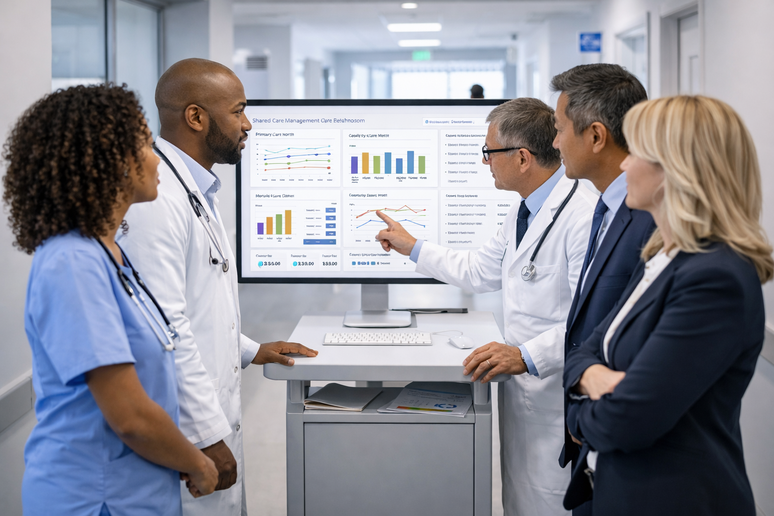 [interface] image of ai software on a tablet with hospital setting background (for an ai healthcare company)