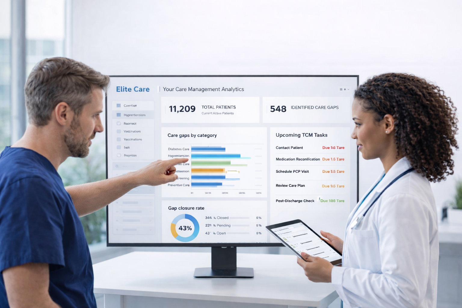 [interface] image of ai software on a tablet with hospital setting background (for an ai healthcare company)