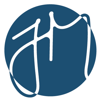 Stylized white initials 'FH' on a blue circular background.