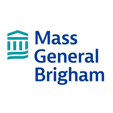 Mass General Brigham logo with a stylized teal building icon on the left and blue text to the right.