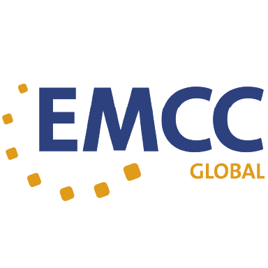 EMCC Global logo with blue letters and a curved pattern of orange dots on the left.