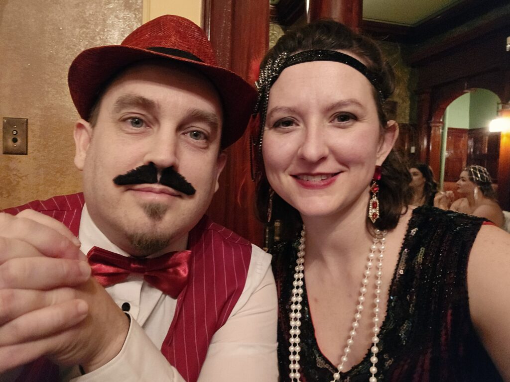 Alicia and her husband dressed up