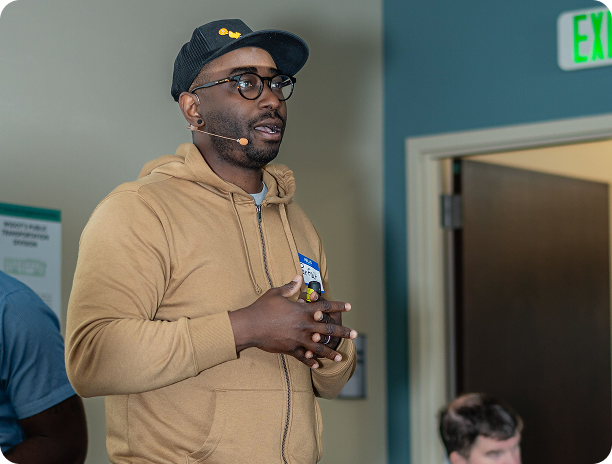Parfait Bassalé speaking to a crowd