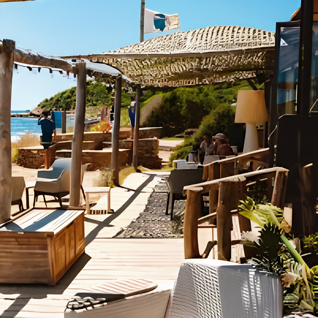 Terrasse du restaurant sur la plage de Tamarone