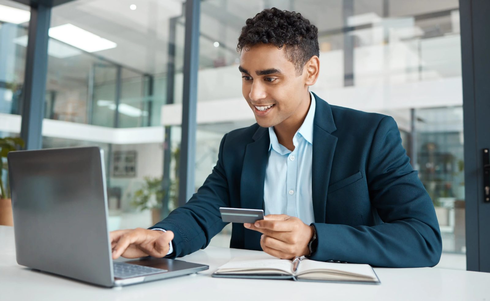 Trade business owner working on a laptop