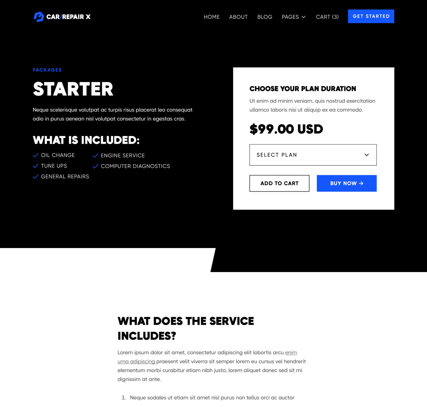 CarRepair X - Packages Single Page - Automotive Webflow Template