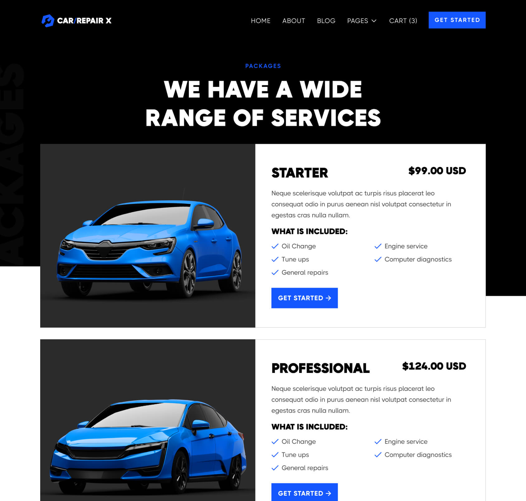 CarRepair X - Packages Page - Automotive Webflow Template
