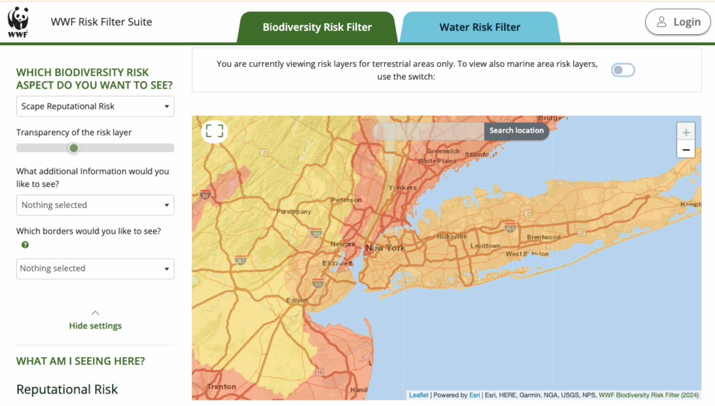 The WWF Biodiversity Risk Filter is designed to be used as a corporate and portfolio-level screening tool to identify biodiversity risks and prioritise corporate action on biodiversity
