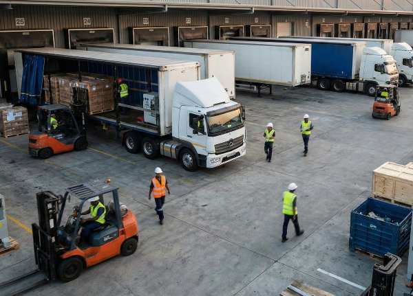 Industrial distribution center with active loading operations. Any amenity blocking this throughput creates liability for asset managers retaining logistics tenants.