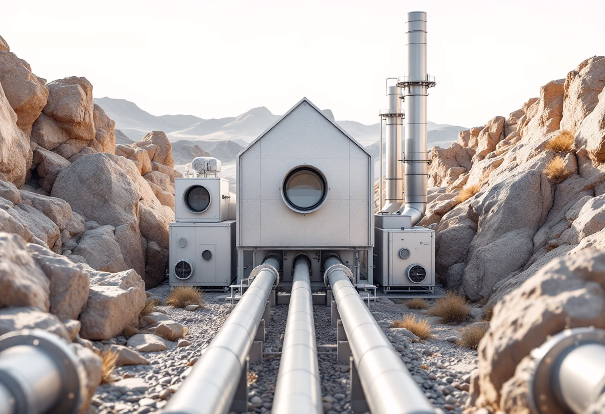 geothermal plants amidst rocky terrain