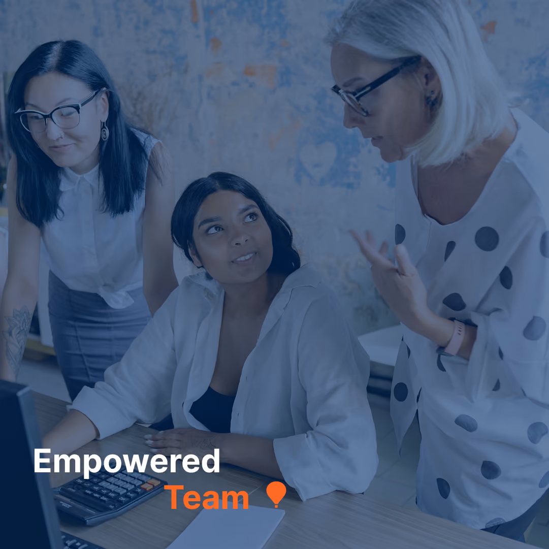 An image with a blue overlay and the text empowered team.