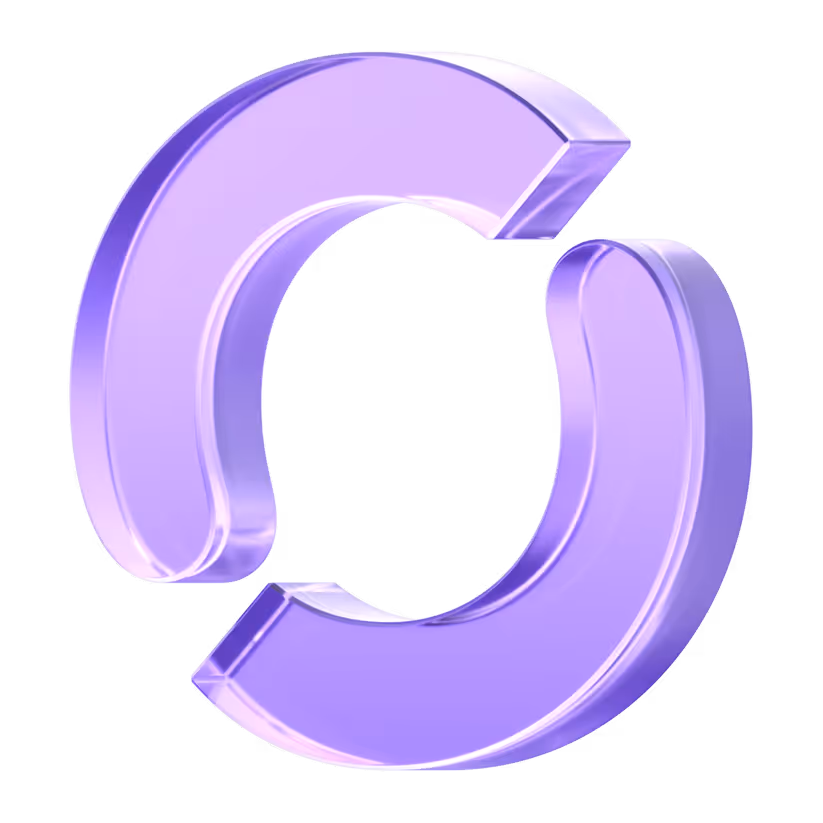 3D translucent purple curved shapes forming an abstract circular design.