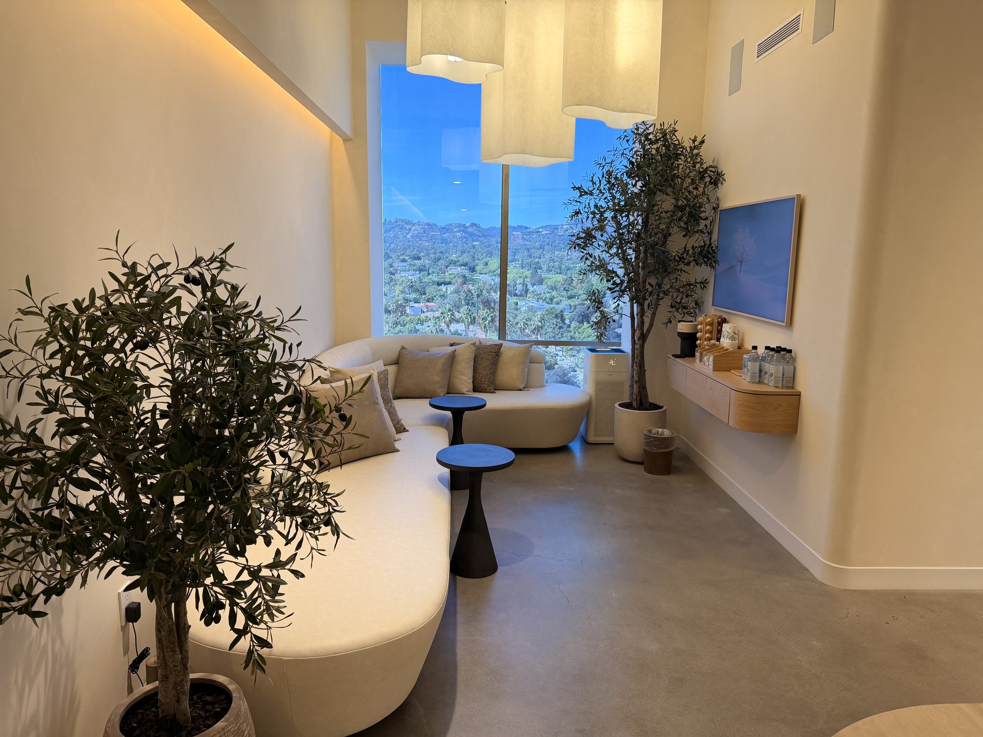 Patient lounge at Monempour Endodontics overlooking Beverly Hills
