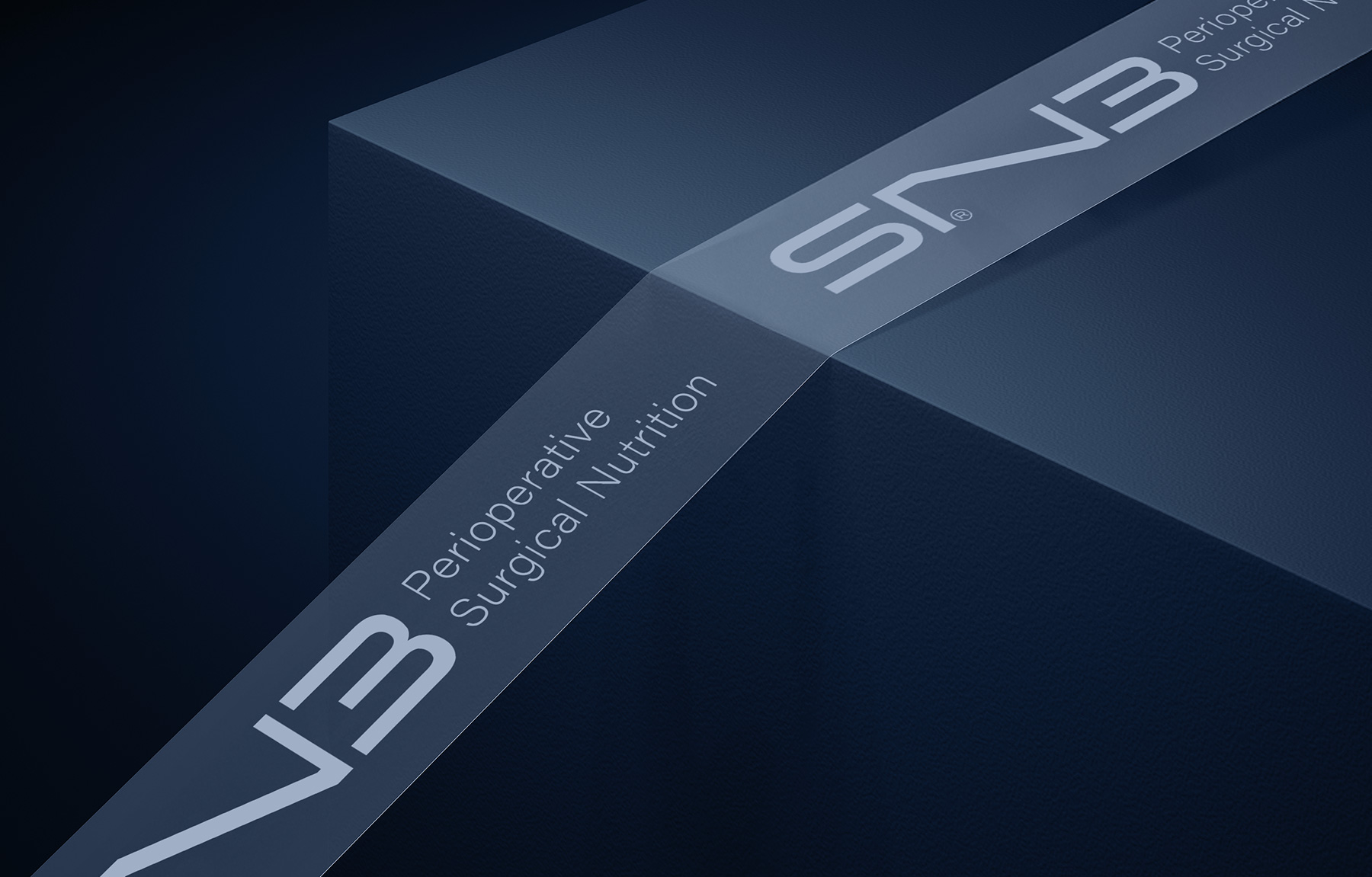 Dark blue box sealed with a transparent tape labeled V3 Perioperative Surgical Nutrition.