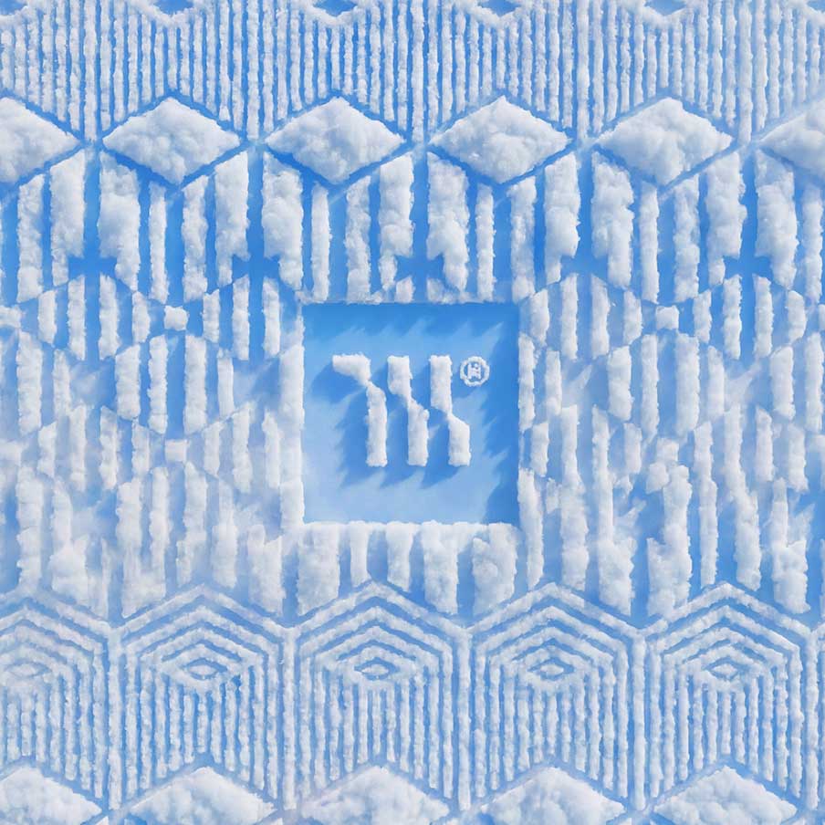 Mariachi Gold Coast Creative Studio Brand image. Blue sky with clouds arranged in repeating geometric patterns and a central square gap forming the letters '75' with a registered trademark symbol.