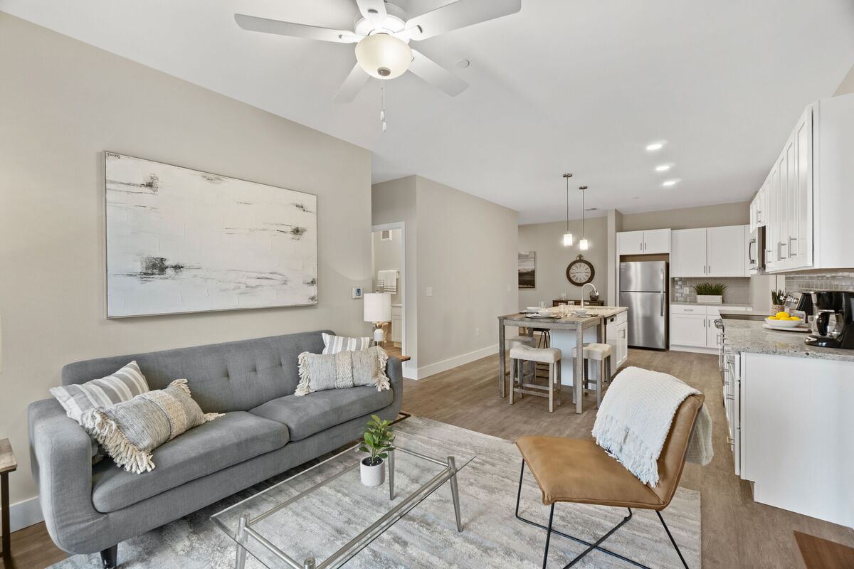 Open concept living room at Haddam Village Commons apartments