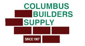 Columbus Builders Supply logo with green text on burgundy brick background and 'Since 1907' text.
