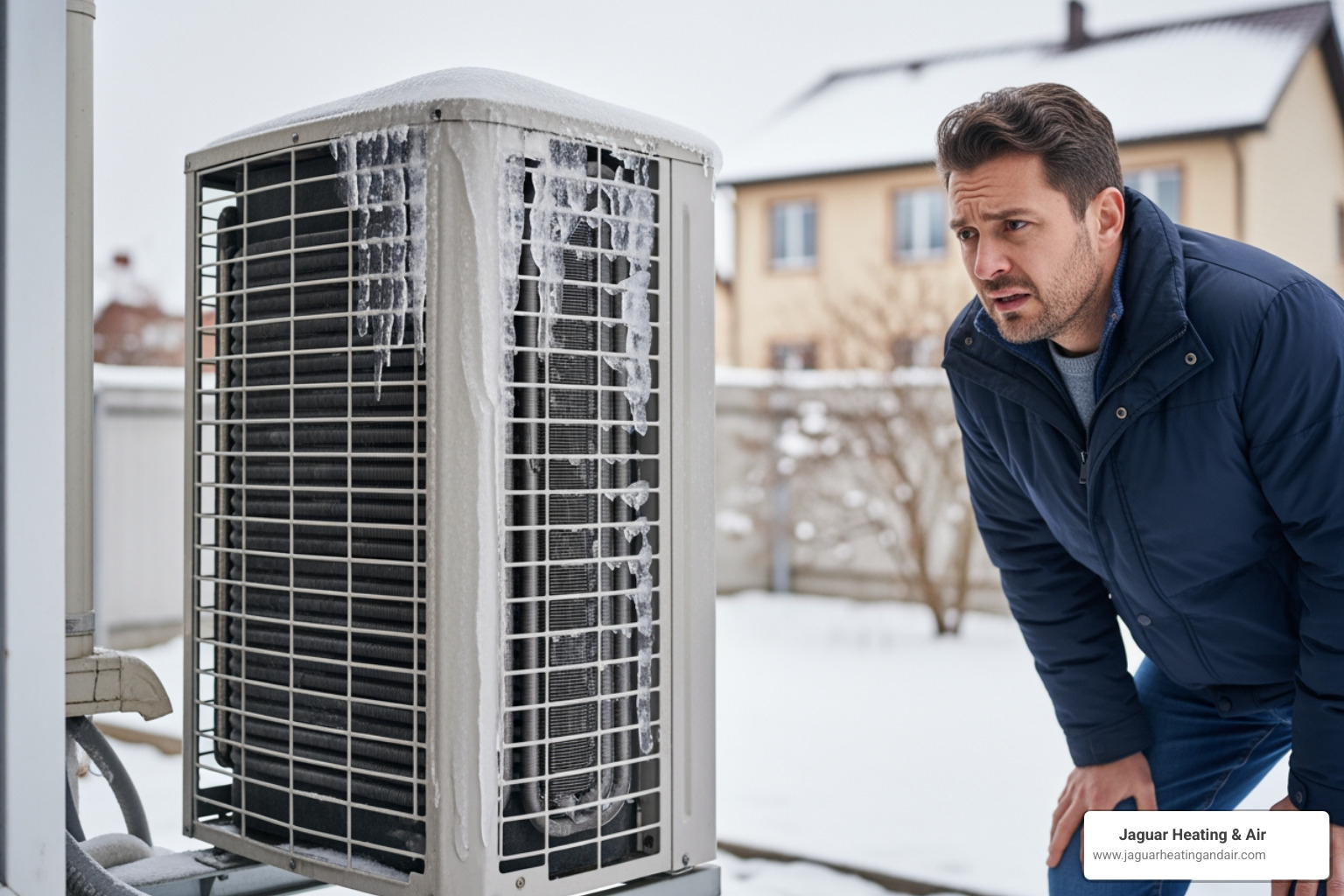 infographic showing emergency signs: no power, electrical sparking, complete heating or cooling failure, ice buildup, and loud grinding noises versus repair signs like weak airflow, short cycling, or minor temperature inconsistencies - heat pump installation emergency in Sacramento, CA