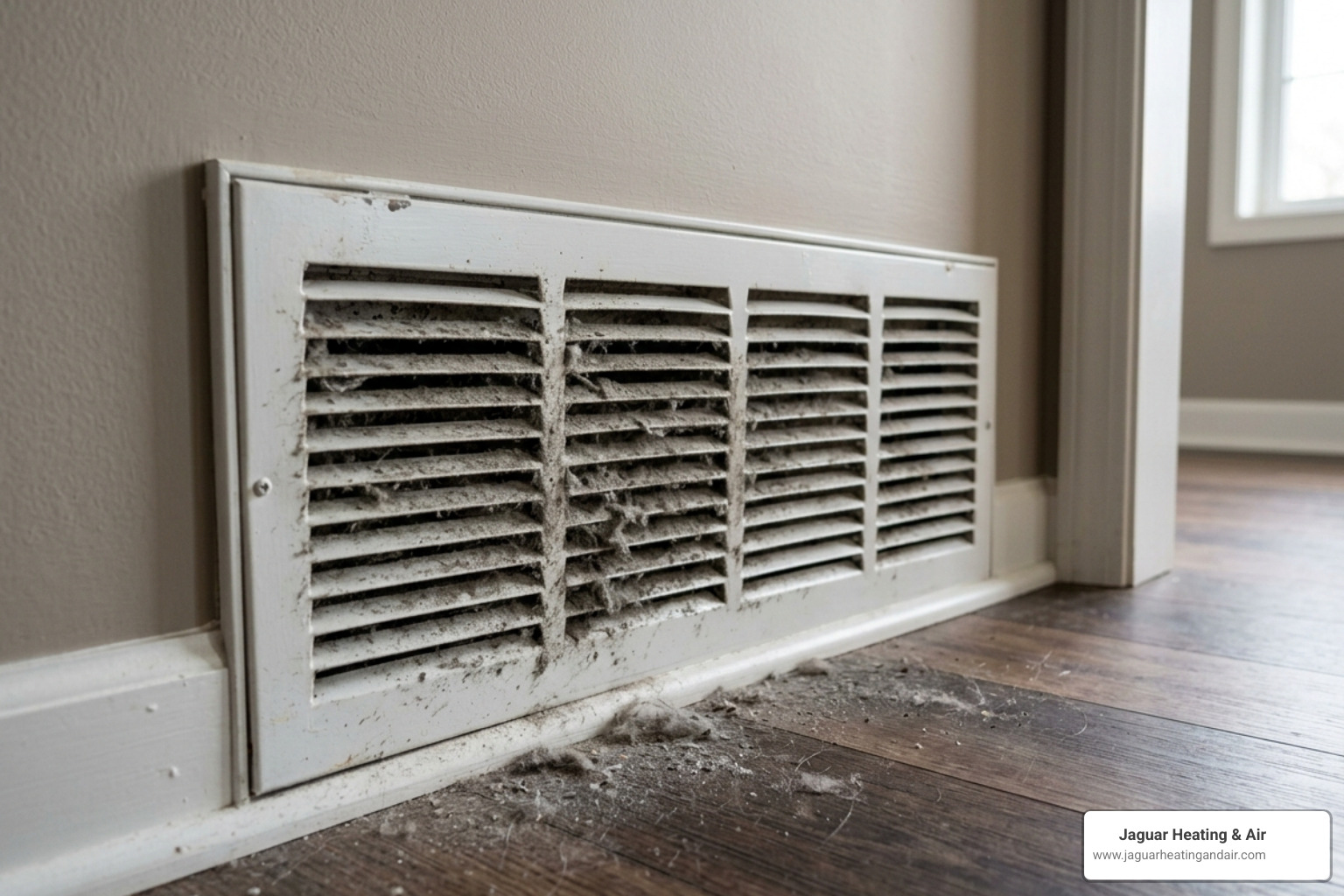 dust buildup on a return air register inside a home - duct cleaning benefits and when to schedule