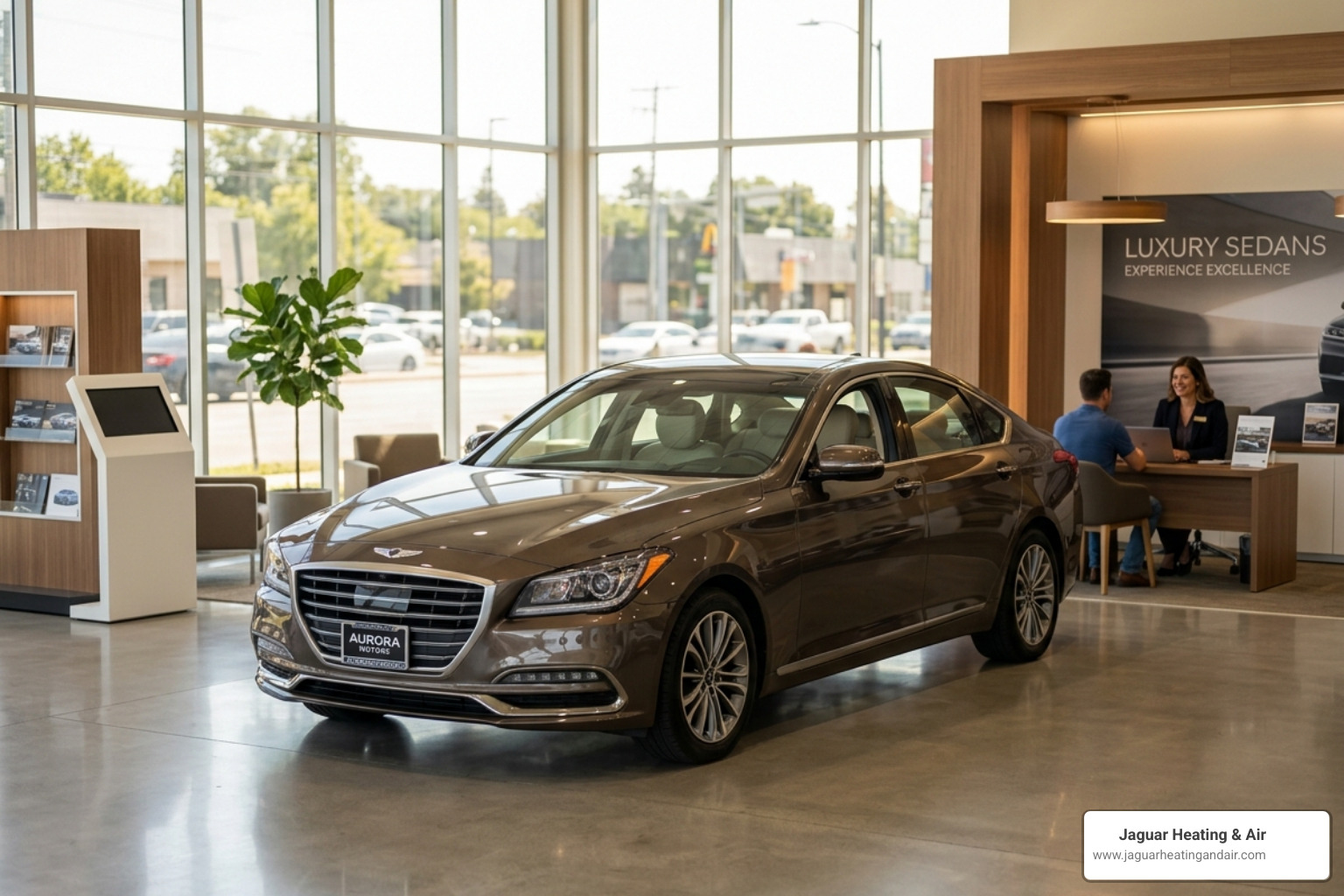 A late-model vehicle parked in a clean, modern dealership showroom - why dealer certification matters for your warranty