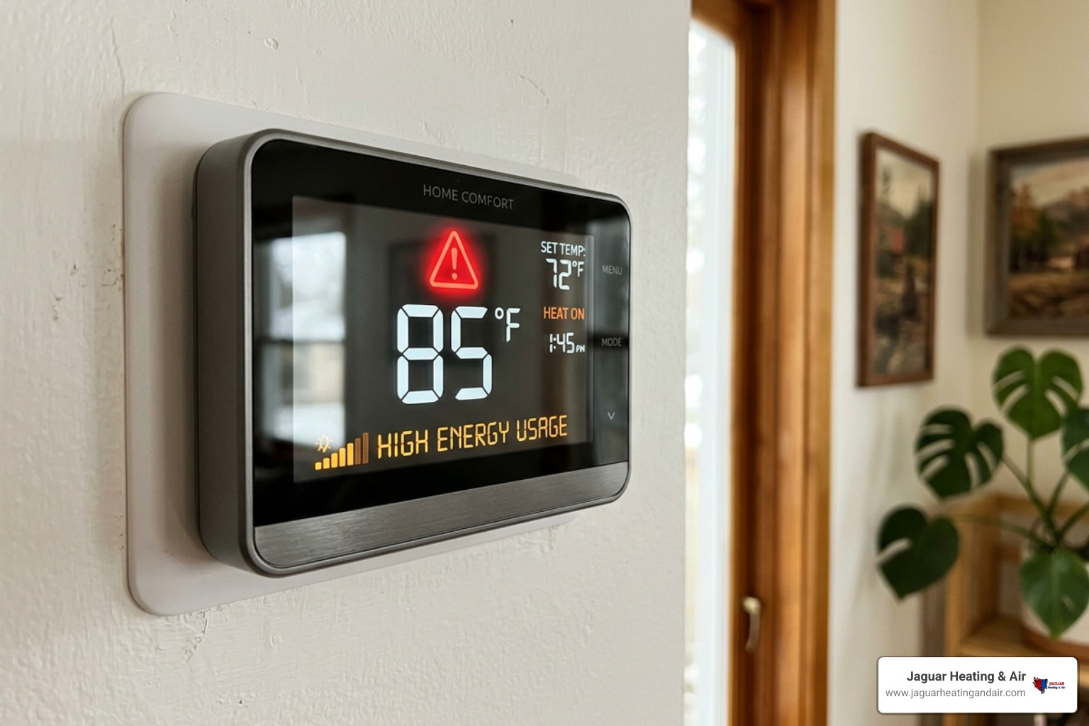 digital thermostat showing high energy usage and a warning icon - should i repair or replace my hvac system digital thermostat showing high energy usage and a warning icon - should i repair or replace my hvac system