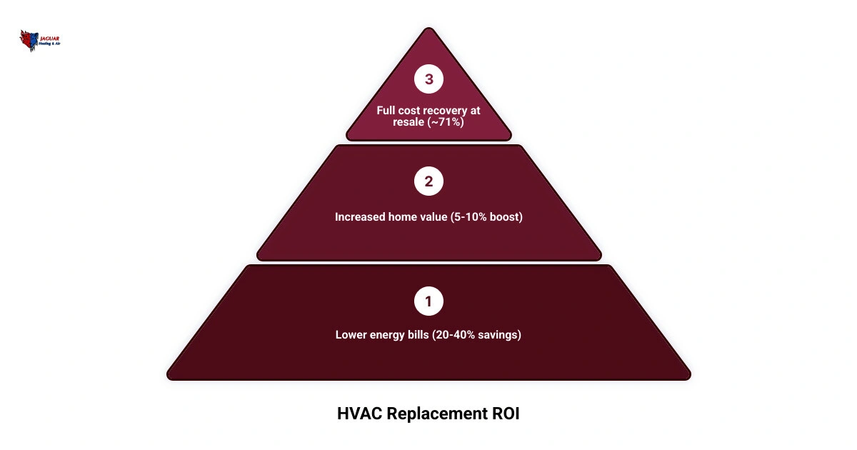 Infographic showing ROI of HVAC replacement in 2026: home value increase, energy savings percentage, cost recovery at Infographic showing ROI of HVAC replacement in 2026: home value increase, energy savings percentage, cost recovery at