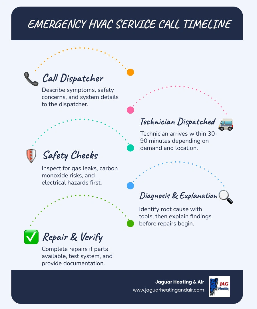 Emergency HVAC service call timeline infographic from dispatch to post-repair documentation infographic Emergency HVAC service call timeline infographic from dispatch to post-repair documentation infographic