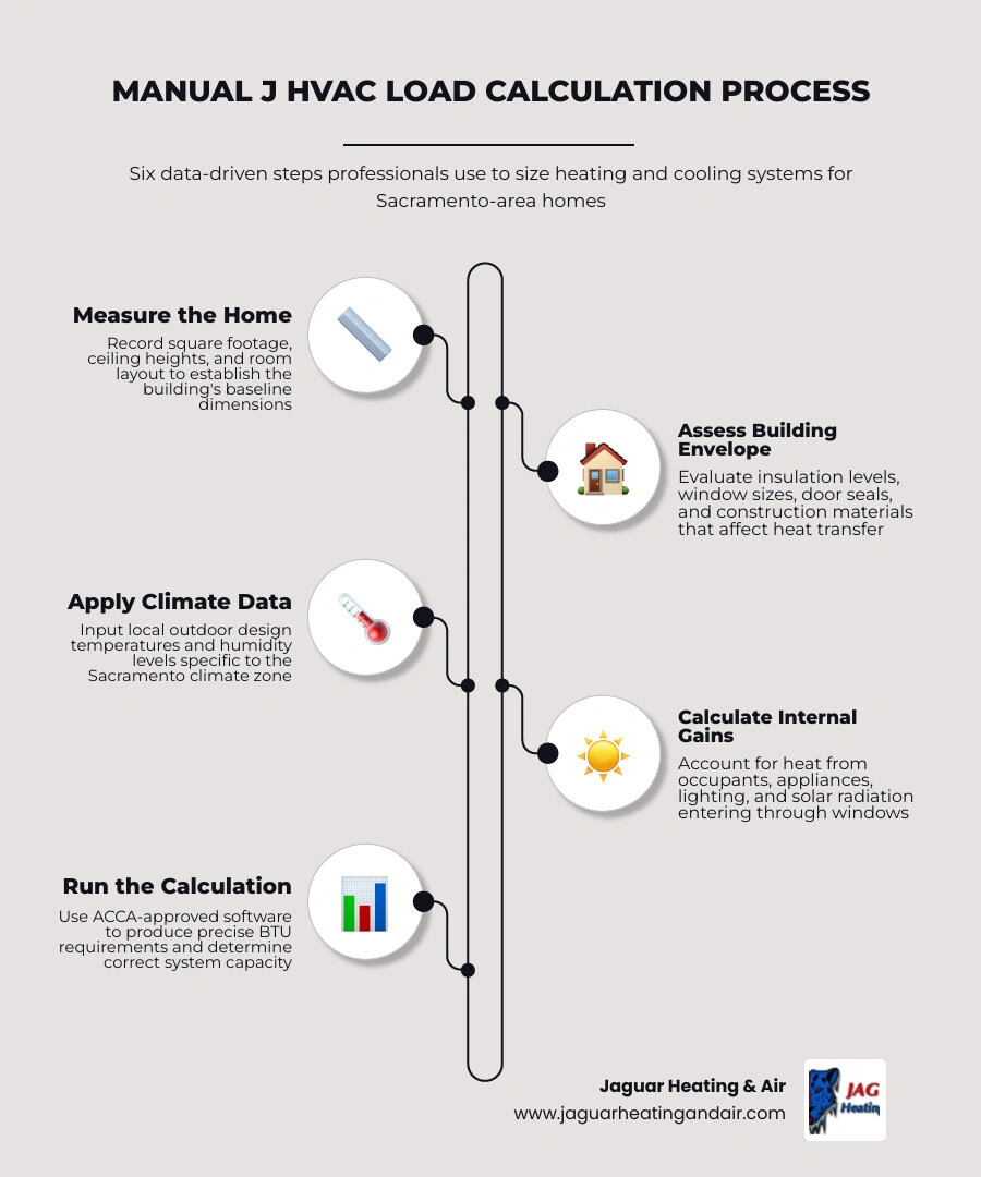 Step-by-step Manual J HVAC load calculation process infographic for homeowners infographic