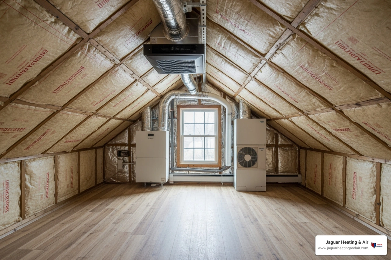 Sealed attic and well-insulated home prepared for efficient ductless heat pump performance Sealed attic and well-insulated home prepared for efficient ductless heat pump performance