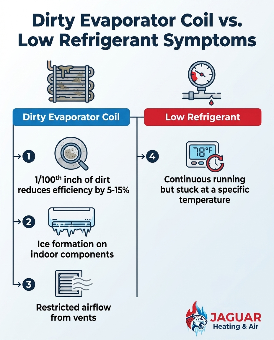 Dirty Evaporator Coil vs. Low Refrigerant Symptoms