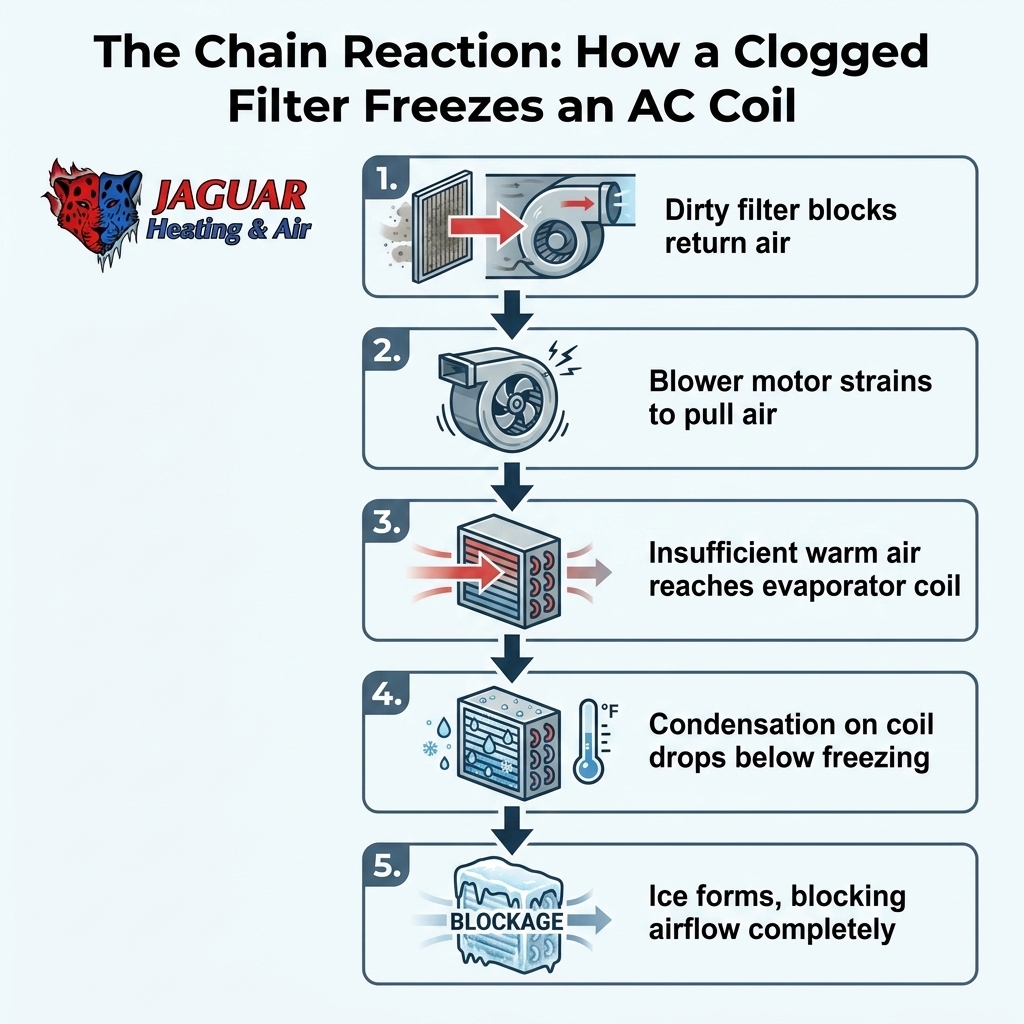 The Chain Reaction: How a Clogged Filter Freezes an AC Coil