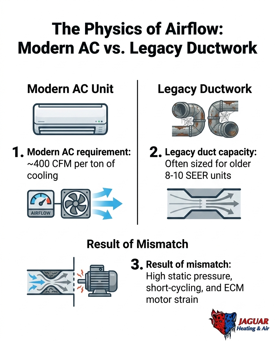 The Physics of Airflow: Modern AC vs. Legacy Ductwork
