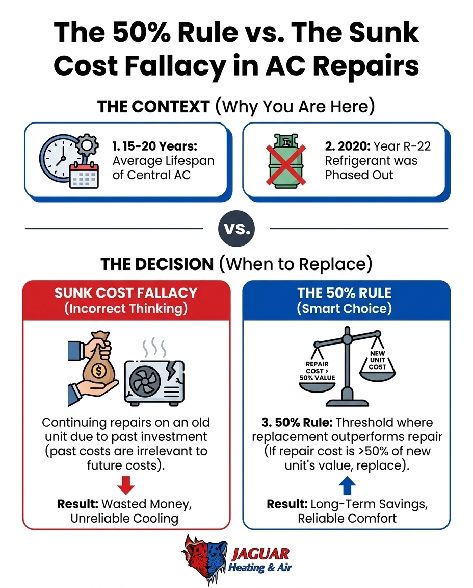 The 50% Rule vs. The Sunk Cost Fallacy in AC Repairs