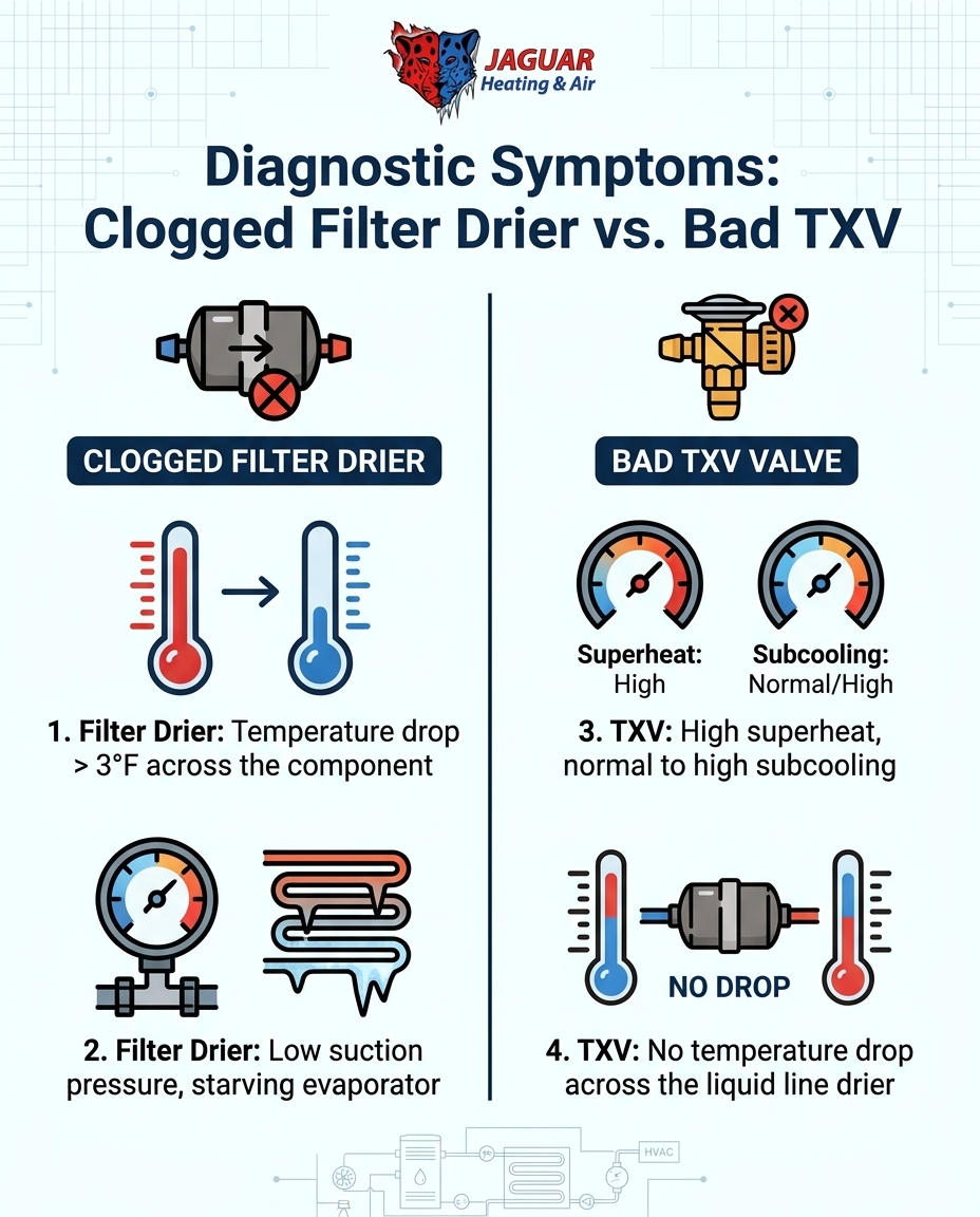 Diagnostic Symptoms: Clogged Filter Drier vs. Bad TXV