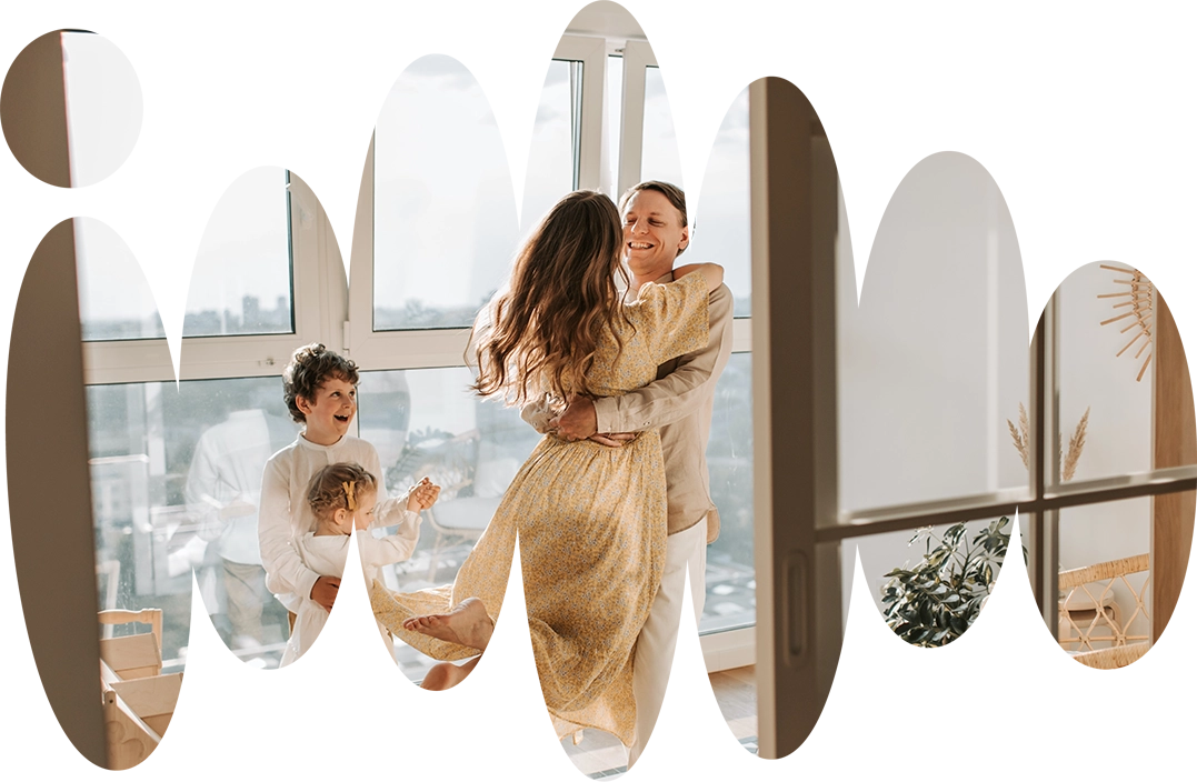 parents hugging each other, children