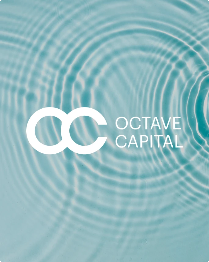 White Octave Capital logo with stylized 'OC' letters over a blue water ripple background.