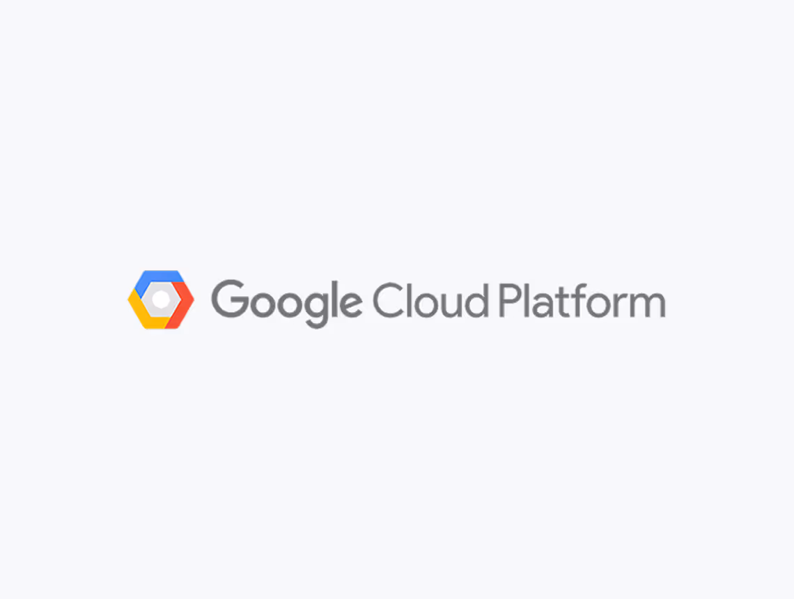 Google Cloud Platform logo with multicolored hexagon icon and text on light background.