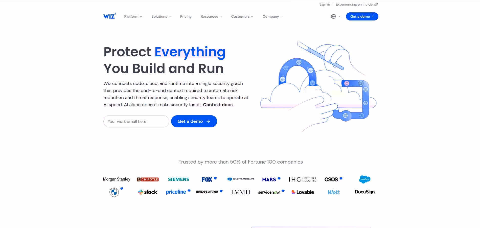 Wiz cloud security platform connecting code, cloud, and runtime data to automate risk reduction, threat detection, and response.