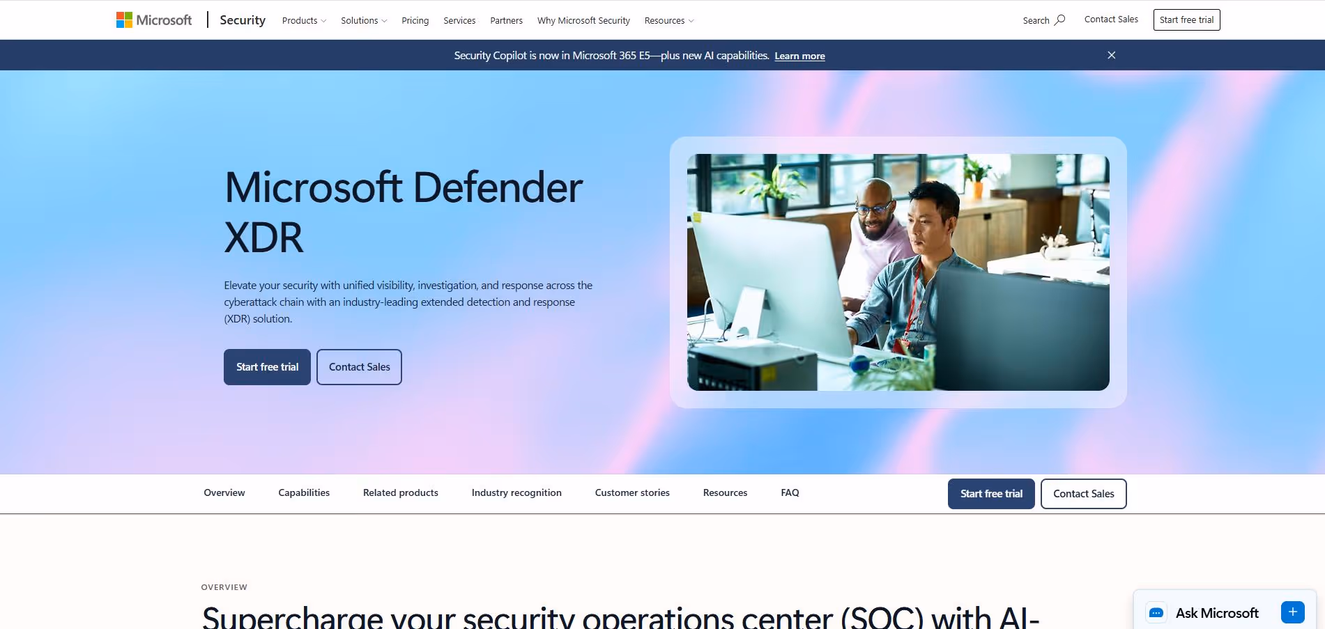 Microsoft Defender XDR platform providing unified threat detection, investigation, and response across the cyberattack lifecycle.