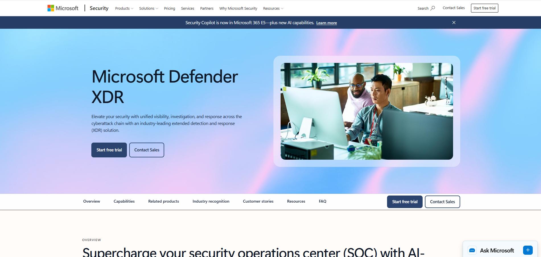 Microsoft Defender XDR platform providing unified threat detection, investigation, and response across the cyberattack lifecycle.