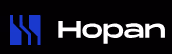 Hopan company logo with stylized blue H design on a black background.