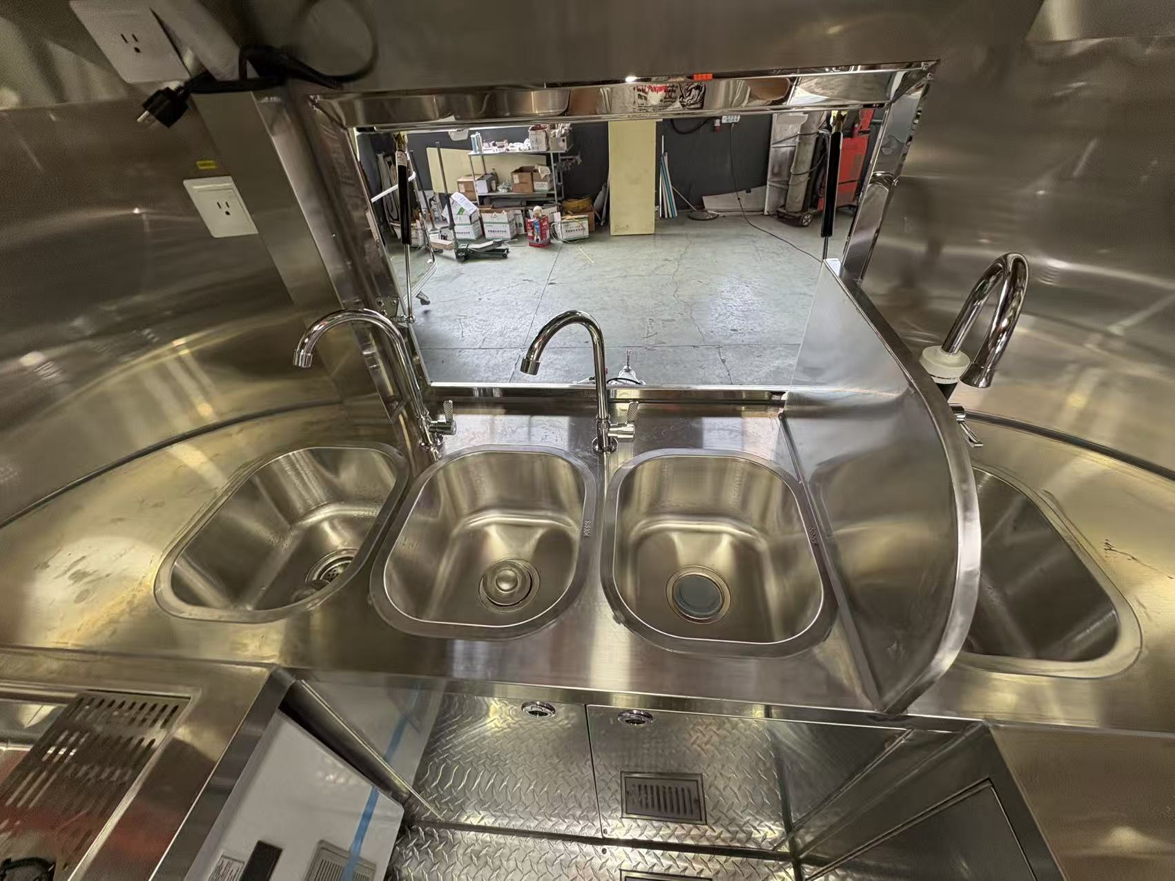 NSF compliant food trailer interior stainless steel kitchen